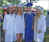  ?? FRANCINE D. GRINNELL - MEDIANEWS GROUP ?? Madison Clark, Makayla Park, Branden Youngs, and Morgan Wilcox just prior to their graduation ceremonies from Saratoga Springs High School on Thursday at SPAC.