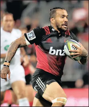  ??  ?? Digby Ioane of the Crusaders on his way to the tryline against the Force.