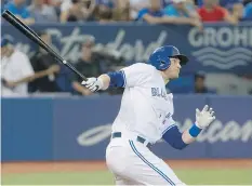  ?? THE CANADIAN PRESS ?? Jays’ Michael Saunders tweaked his hamstring during Wednesday’s loss to the Angels but isn’t expected to miss a lot of time.