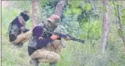  ?? PTI ?? Security personnel in position at the encounter site in Bhataduria­n area of Mendhar in Poonch district on Sunday.