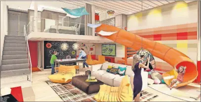  ?? [ROYAL CARIBBEAN] ?? The Symphony of the Seas, set to launch in the spring as the world’s largest cruise ship, will feature a luxury family suite for eight that includes a two-story slide, private movie theater and secret crawl space.