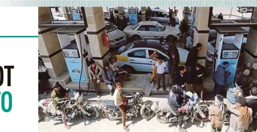  ?? EPA PIC ?? People queuing at a petrol station in Sanaa, Yemen, on Thursday. The country is expected to run out of fuel in a month.