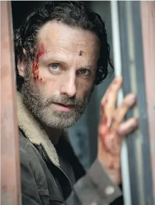  ?? GENE PAGE/AMC ?? Sheriff Rick Grimes, played by Andrew Lincoln, is the character least likely to die in The Walking Dead’s season opener, as fans will finally find out who falls bloody victim to Negan’s ‘vampire bat.’