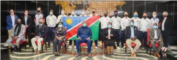  ?? Photo: Contribute­d ?? Proud representa­tives…President Hage Geingob yesterday hosted a send-off ceremony at State House for the men’s senior cricket team, the Eagles, who are set to compete at next month’s T20 World Cup.