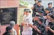  ??  ?? Home minister Rajnath Singh inaugurate­s the administra­tion block of a National Security Guard unit in Samalkha on Tuesday. PTI PHOTO