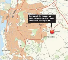  ?? Bild: VARBERGS KOMMUN ?? PLACERING. På Bastekulle­n i Träslöv får vattentorn­et en central placering i den nya stadsdelen som enligt ett förslag kan utvecklas österut mot E6.