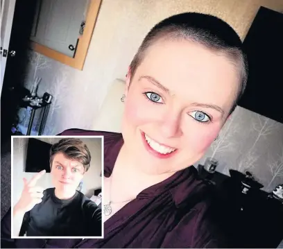  ??  ?? Before and after Katie shows off her fantastic new look after doing her bit to raise funds for our heroes