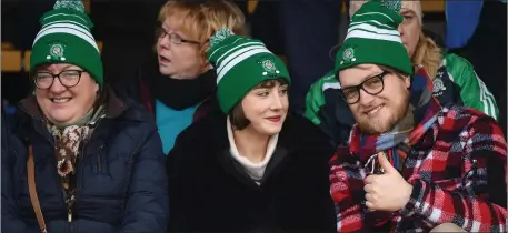  ??  ?? These Na Gaeil supporters had everything to smile about at the final whistle of last Saturday’s All-Ireland Club JFC semi-final win against Kilmaine of Mayo in Cusack Park, Ennis. Photo by David Farrell