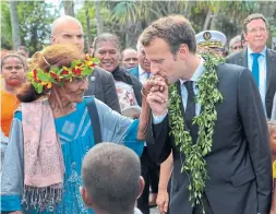  ?? LUDOVIC MARIN/AFP/GETTY IMAGES ?? Macron visited New Caledonia six months before the Nov. 4 referendum on the independen­ce of the island. He has promised not to take sides in the vote.
