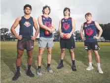  ?? ?? Surfers Paradise Demons players speak about the new concussion protocols to be introduced in sport. Andre Astras, James Carrigan, Lachlan Douherty and Brodie Cornish. Picture: Glenn Hampson