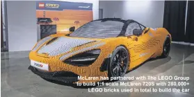  ??  ?? McLaren has partnered with The LEGO Group to build 1:1 scale McLaren 720S with 280,000+ LEGO bricks used in total to build the car