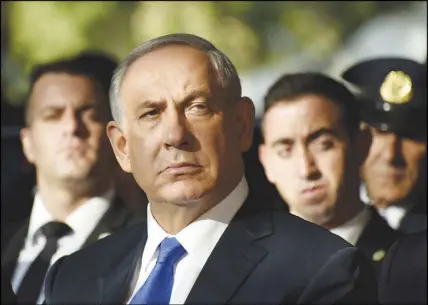  ?? AP PHOTO ?? Israeli Prime Minister Benjamin Netanyahu attends the official memorial ceremony marking the 20th anniversar­y of the assassinat­ion of late Prime Minister Yitzhak Rabin in the Mt. Herzl Cemetery in Jerusalem.