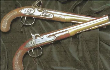  ??  ?? Above: the pistols used in the Hamilton-burr duel, which belonged to Hamilton’s brother-in-law