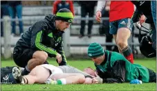  ??  ?? DARK DAYS: Sam Arnold receives treatment on the pitch while playing for the Ireland Under-20s in December 2014
