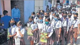  ?? CHANDAN PAUL/HT PHOTO ?? On February 18, the state government also gave permission to resume classes 8, 9 and 11 from March 1 with certain Covid precaution­s.