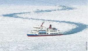  ??  ?? RIGHT
An icebreaker carrying tourists sails through drift ice in the Sea of Okhotsk off Abashiri, Hokkaido, in January 2017. The passenger decks are a lot emptier this year due to coronaviru­s fears.