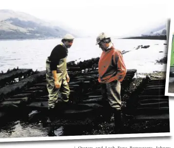  ??  ?? Left: Johnny Noble in 1990. Above centre Johnny Noble with business partner Andy Lane in the early days of Loch Fyne Oysters. Top right: Christina Noble (current Chairman of Trust), Mike Leng of Dr Eco Services (an early grantee) and James Joll...