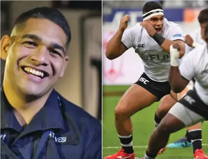  ?? Photo: ?? Sam Matavesi in his Navy uniform (left) and on the, right, playing for the Fiji Airways Flying Fijians.