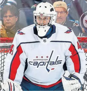  ??  ?? Gavin McHale, a personal trainer who is the goalie coach of the University of Manitoba’s women’s hockey team, was the Washington Capitals’ emergency backup goalie on Wednesday.