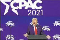  ?? John Raoux The Associated Press ?? Former President Donald Trump speaks Sunday at the Conservati­ve Political Action Conference in Orlando, Fla.