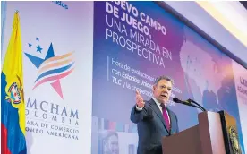  ?? COLPRENSA ?? El presidente Juan Manuel Santos, en su intervenci­ón en la Asamblea General Ordinaria de Afiliados de la Cámara de Comercio Colombo Americana.