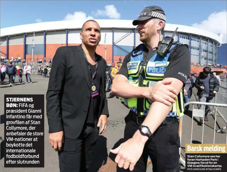  ?? FOTO: DAVID KLEIN, RITZAU SCANPIX ?? Stan Collymore ses her foran Hampden Park i Glasgow forud for en VM- kvalifikat­ionskamp.