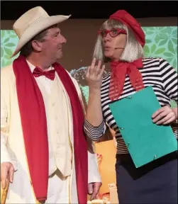  ??  ?? Taking part in the dress rehearsal for ‘9 To 5’ at Rathangan Hall: Shay Hannon (Tinsworthy) and Noeleen Jones (Roz); and, right, Richard Mullen (Dwayne Rhodes) and Siobhan Murphy Finnegan (Doralee Rhodes).