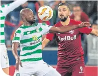  ??  ?? Moanes Dabour battles with Celtic’s Youssuf Mulumbu