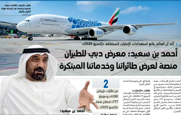  ?? من المصدر ?? طائرة «الإمارات A380» تحظى بشعبية واسعة في أوساط هواة الطيران والزوّار.