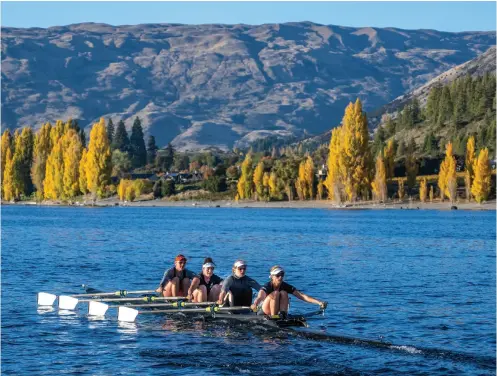  ??  ?? TOP The Rowing NZ elite women’s quad of Hannah Osborne, Eve Macfarlane, Georgia Nugent-O’Leary and Ruby Tew training on Lake Wanaka. Photo, Steve McArthur.