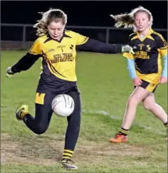  ??  ?? Netminder Marita McCrea clearing her lines for Kilrush.