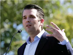  ?? Associated Press ?? Donald Trump Jr. campaigns for his father Nov. 4, 2016, in Gilbert, Ariz. Trump has retained a New York-based lawyer to represent him after acknowledg­ing meeting with a Russian lawyer whom he thought might have negative informatio­n on Hillary Clinton.