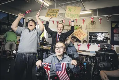  ?? PHOTOS: CHRISTEL YARDLEY/WAIKATO TIMES ?? Hillcrest High teacher Alison Oliver is running two marathons in Boston and London to raise money for a disability accessible van. Pictured are Jacob Bills (left), Alison Oliver, Asher Lewis (far back) and Reece Wykes (front).