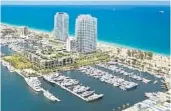  ?? CITY OF FORT LAUDERDALE/COURTESY ?? ORIGINAL BAHIA MAR PROPOSAL: Two 400-foot high, 39-story condo towers including 625 condominiu­ms on city-owned beach property south of Las Olas Boulevard; commission asks for scaled-down plan in February 2016.