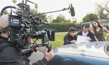  ?? Tyler Golden / Netlix ?? The cast and crew work on Netflix’s “American Vandal,” a high school mockumenta­ry series.