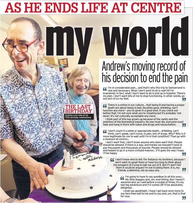  ??  ?? Andrew cuts cake at his 70th birthday celebratio­ns