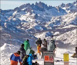  ?? Photo by Samantha Lindberg/Visit Mammoth ?? This year so far two recent, moderately substantia­l storms have increased the season at total snowfall at Mammoth Mountain’s base lodge to 65 inches with 14-16 inches falling at Mammoth Mountain Main Lodge by Wednesday.