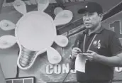  ??  ?? National Electrific­ation Administra­tion (NEA) Administra­tor Edgardo Masongsong thanks the Department of Energy (DOE) and other internatio­nal agencies for helping the NEA and its partner ECs in delivering their mission to provide electricit­y access for isolated communitie­s.