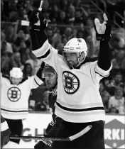  ?? ASSOCIATED PRESS ?? BOSTON BRUINS LEFT WING Rick Nash (61) celebrates his goal against the Tampa Bay Lightning during the first period of Game 1 Saturday in Tampa, Fla.