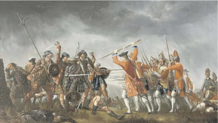  ??  ?? 0 The Battle of Culloden as depicted by Swiss painter David Morier, who was paid a pension by the Duke of Cumberland, the commander of the British Army at the battle