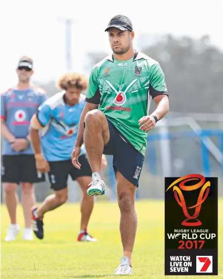  ?? Picture: ANNETTE DEW ?? Jarryd Hayne, training in Brisbane with Fiji World Cup teammates, has been offered advice for his 2018.