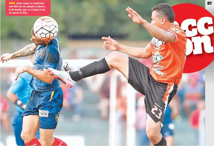  ??  ?? DURO. Audaz mejoró su rendimient­o ante FAS tras ser goleado el sábado y le dio batalla, ayer, en el juego de ida de cuartos de final.