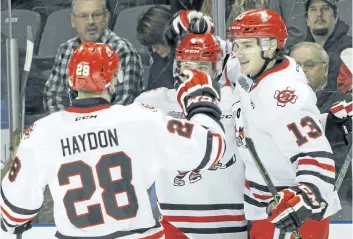  ?? JULIA MCKAY/POSTMEDIA NETWORK ?? Niagara Ice Dogs Aaron Haydon, left and Graham Knott are both back with the Niagara IceDogs this season.