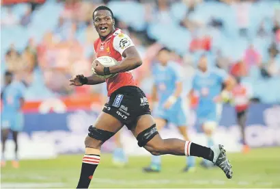  ?? Picture: Gallo Images ?? NO CATCHING HIM. Lions No 8 Hacjivah Dayimani runs in for his first try during their Currie Cup match against the Blue Bulls at Loftus Versfeld on Saturday.