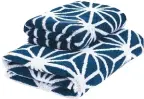  ??  ?? contrast block colour with a standout pattern, Geo indigo towel, from £5, dunelm