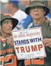  ?? THOMAS J. RUSSO, USA TODAY SPORTS ?? Cleveland Browns fans hold a sign in support of President Trump during their game against the Indianapol­is Colts at Lucas Oil Stadium.