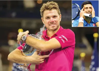  ??  ?? THIRD SEED Stan Wawrinka rose to the occasion once again to beat top-seeded defending champion Novak Djokovic (inset) 6-7(1), 6-4, 7-5, 6-3 on Sunday night in the US Open men’s final for the third Grand Slam title of Wawrinka’s career.