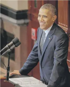  ?? | JEFF ROBERSON/ AP ?? President Obama at the Illinois Capitol onWednesda­y.