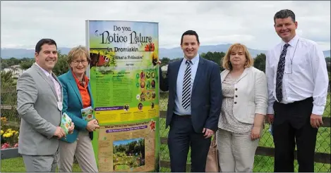  ??  ?? Liam Reilly, Chairman Ardee Municipal District and Dromiskin Tidy Town, Mairead McGuinness MEP Peter Mc Keown, Applegreen, Joan Martin, CEO of Louth County Council and Pat Mulligan, Chairman Dromiskin Tidy Towns Committee pictured beside the new double...