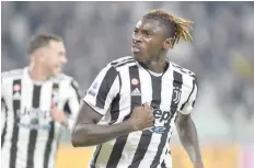  ?? — Reuters ?? Juventus’ Moise Kean celebrates scoring their first goal.